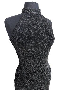 ALGO Black Glitter Dot Halter Maxi Gown | Size 10